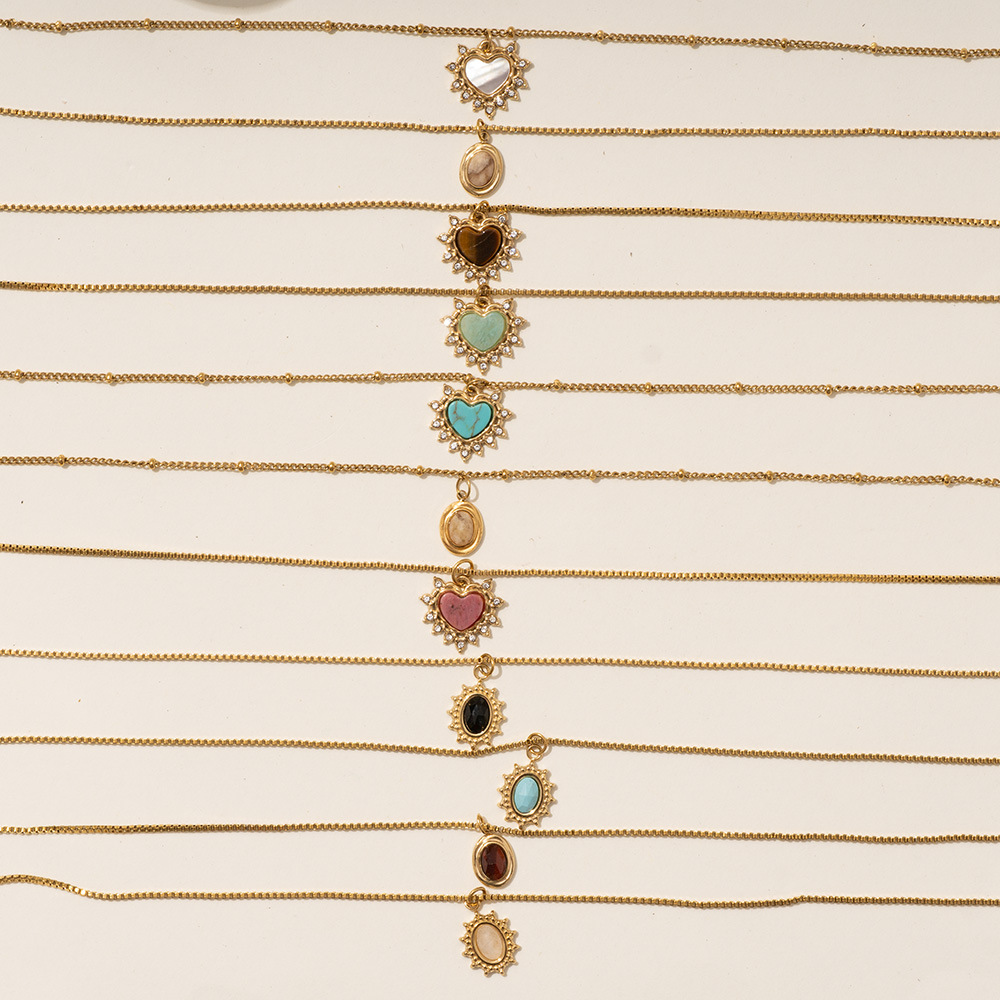 Radiant Heart Stainless Steel Gold Color Natural Stone Women's Pendant Necklaces Picture4