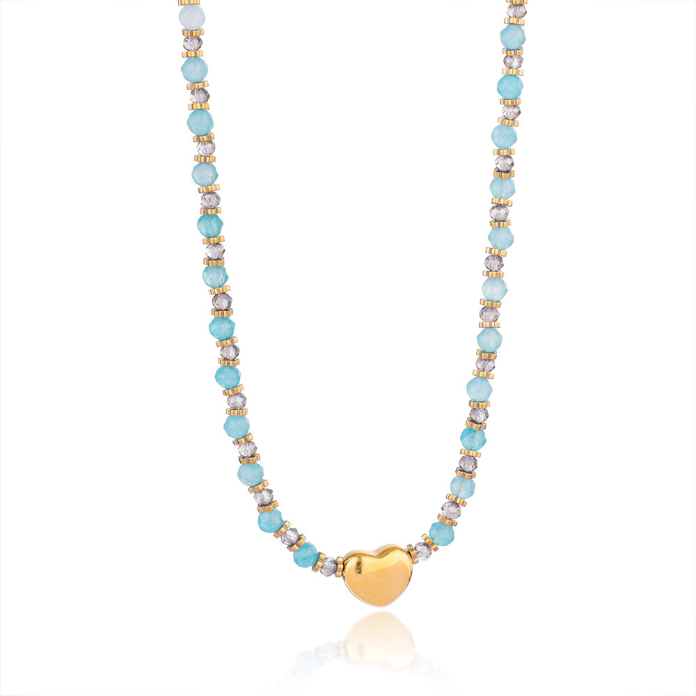 1 Piece Radiant Series Elegant Heart Stainless Steel Gold Color Women's Crystal Beaded Necklaces h5Picture6