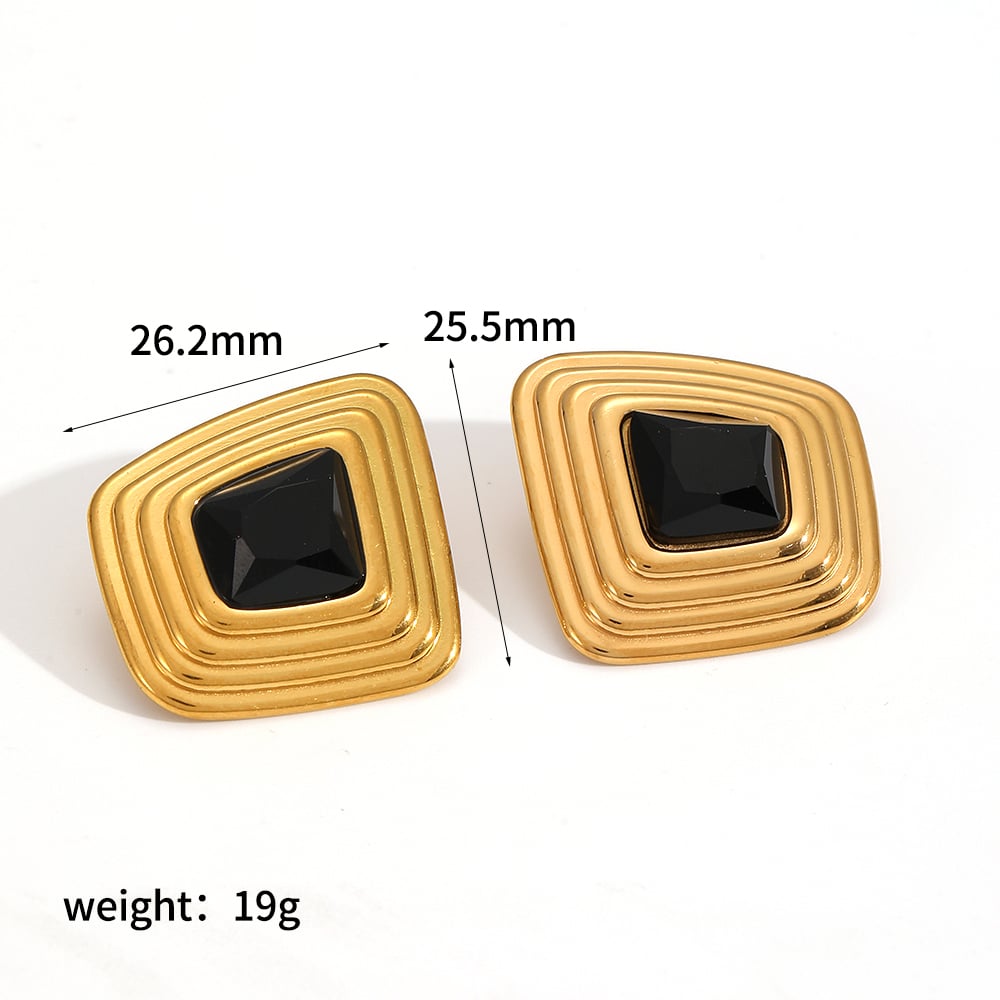 Retro Stainless Steel Gold Color Stud Earrings 