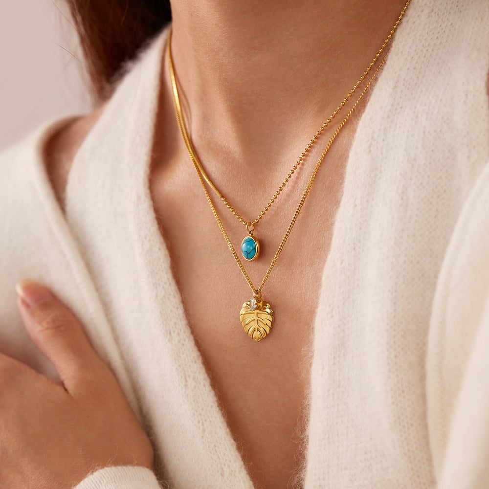 1 Piece Vintage Series Daily Leaf Shape Stainless Steel Gold Color Women's Layered Necklaces h5Picture5