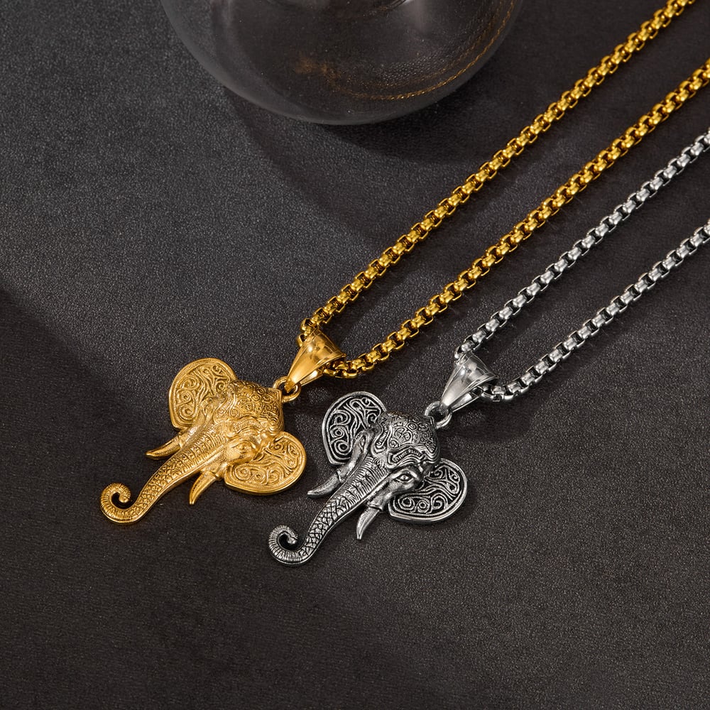 1 Adet Karmaşık Fil Paslanmaz Çelik Erkek Kolye h5Resim4