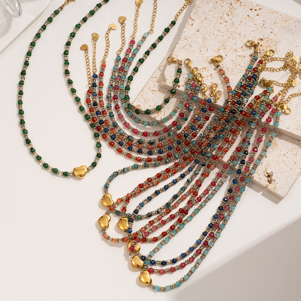 1 Piece Radiant Series Elegant Heart Stainless Steel Gold Color Women's Crystal Beaded Necklaces h5Picture4