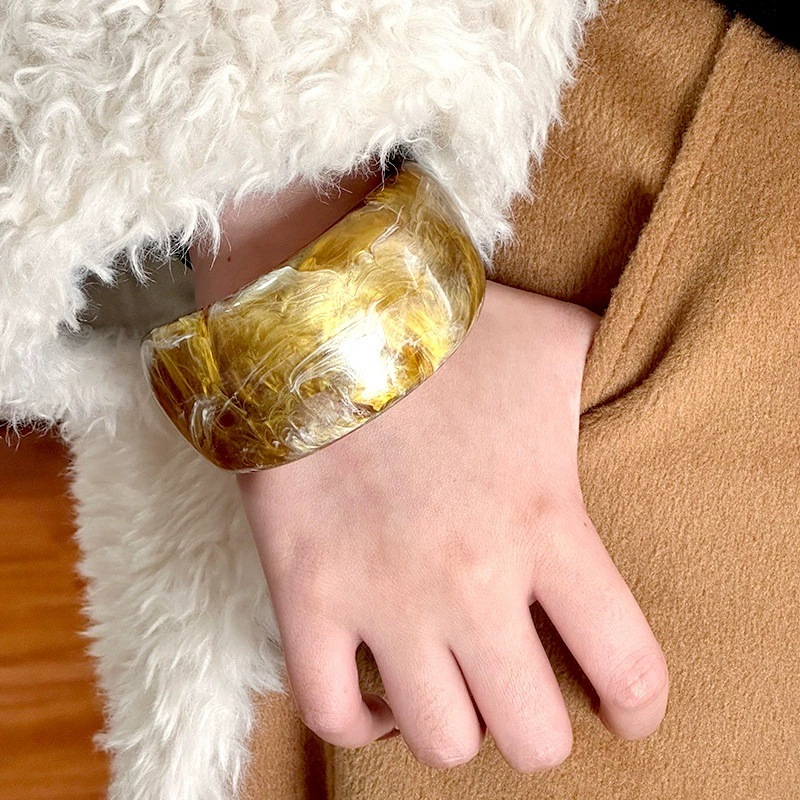 Bracciale da donna di alta qualità, con motivo geometrico rotondo, largo e marrone h5Immagine3