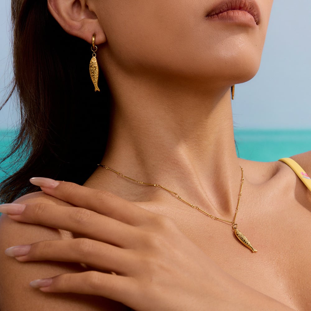 Cute Fish Stainless Steel Gold Color  Drop Earrings Picture4