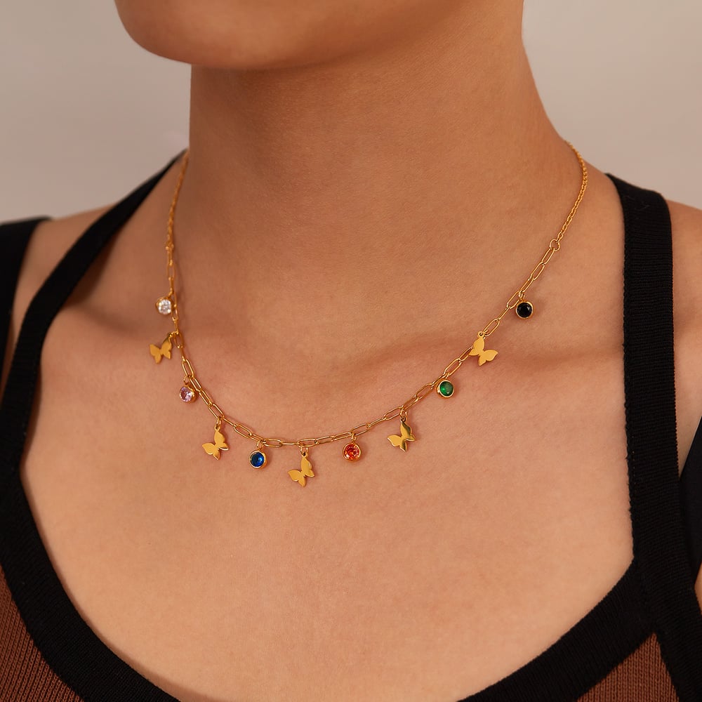 1 Piece Polychrome Series Chic Butterfly Tassel Stainless Steel Women's Chain Necklaces h5Picture5