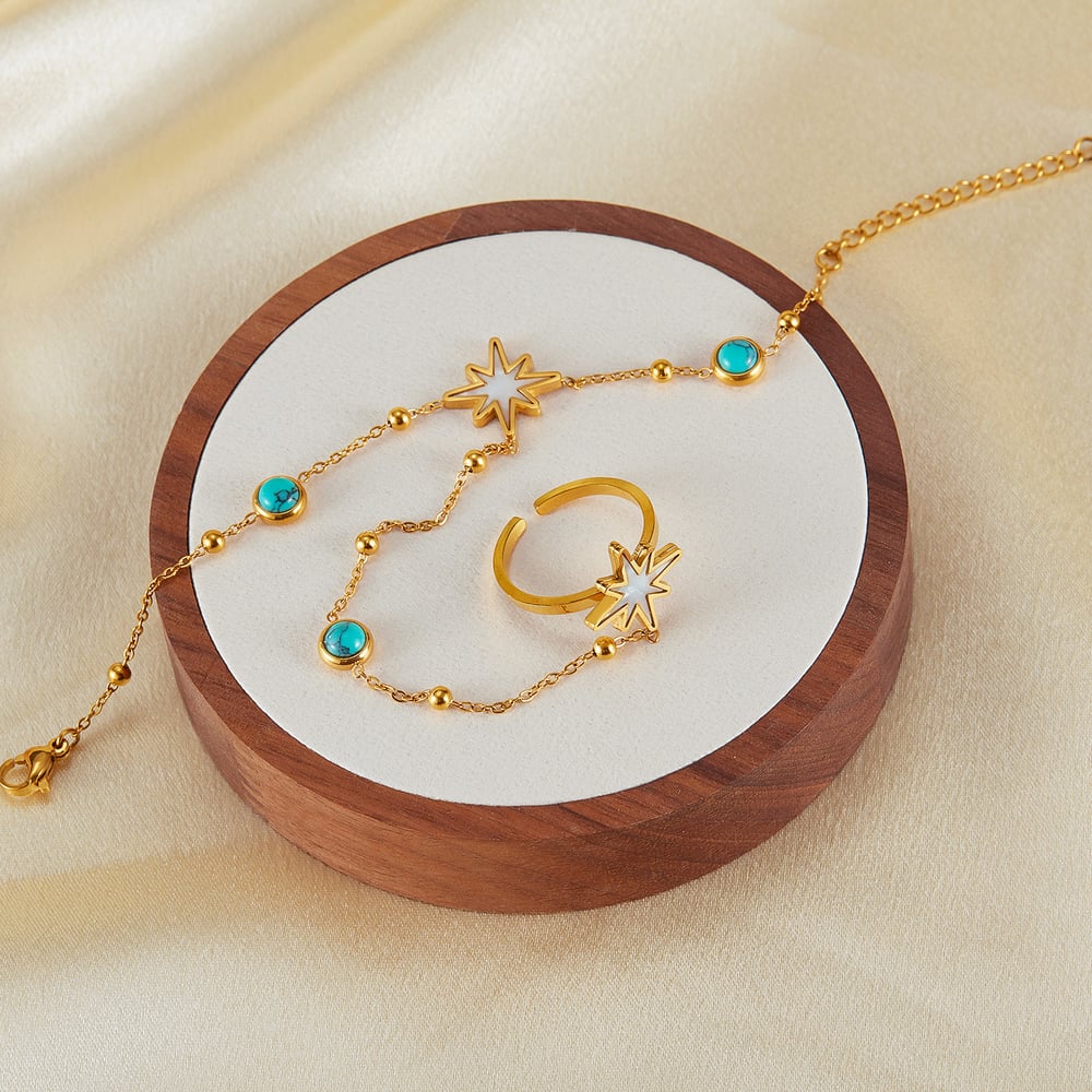 1 Piece Designable Series Daily Star Stainless Steel Gold Color Women's Chain Bracelets With Ring h5Picture4