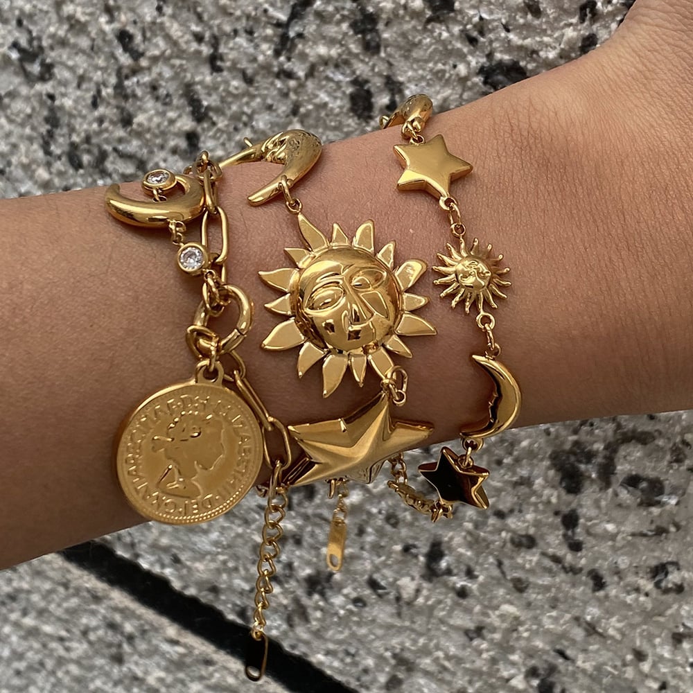 Retro Sun/Moon Stainless Steel Gold Color Women's Charm Bracelets h5Picture4