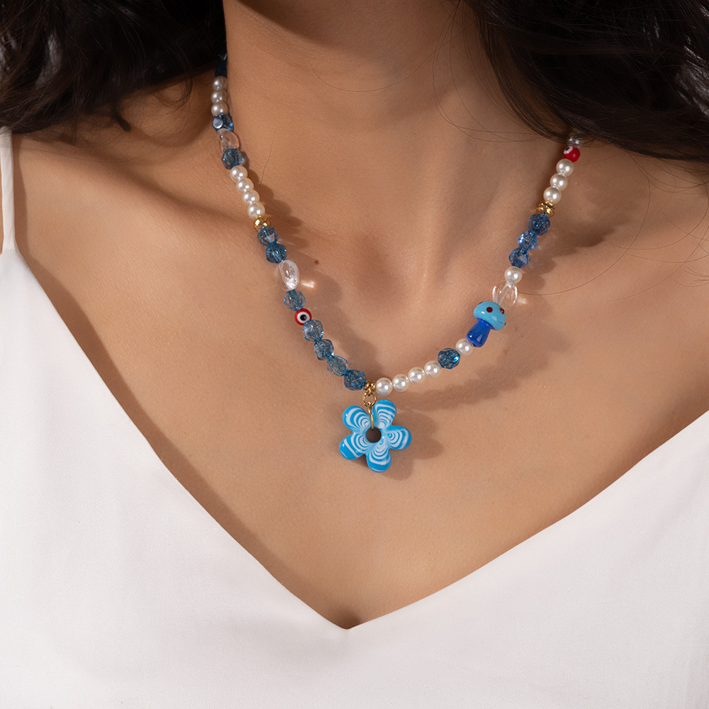 Collar de cuentas de cristal con diseño de flores de vacaciones para mujer de 1 pieza h5Imagen8