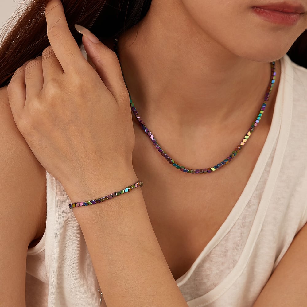Collane a strati da uomo in acciaio inossidabile con perline colorate h5Immagine5
