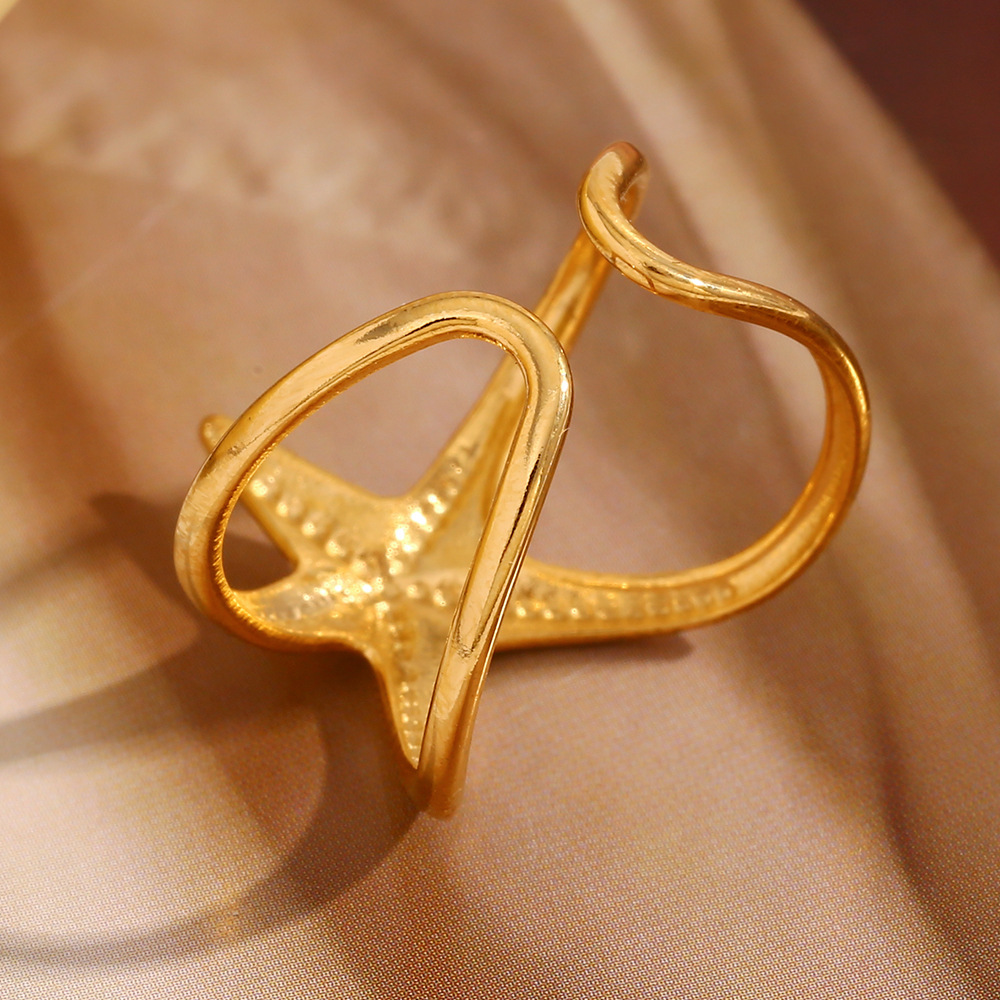 Starfish Stainless Steel Gold Color Adjustable Rings h5Picture4