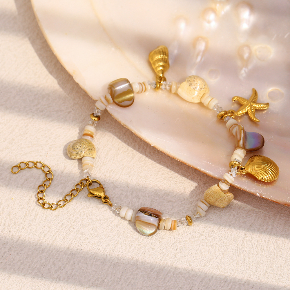 Oceanic Stainless Steel Gold Color Beaded Bracelets h5Picture6