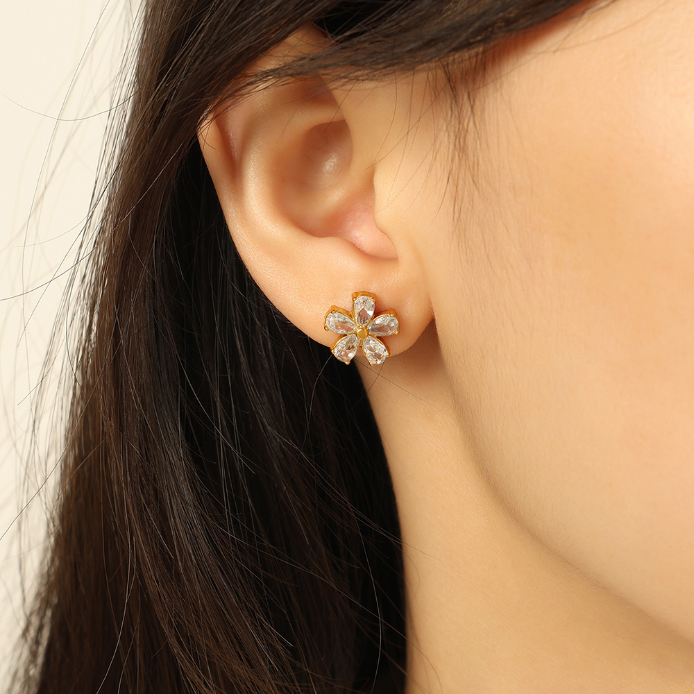 1 Pair Flower Stainless Steel Gold Color Stud Earrings h5Picture4