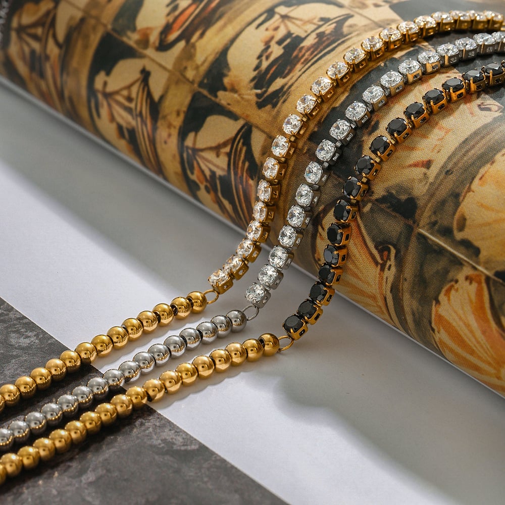 Classic Beads Stainless Steel Gold Color Women's Beaded Bracelets h5Picture9