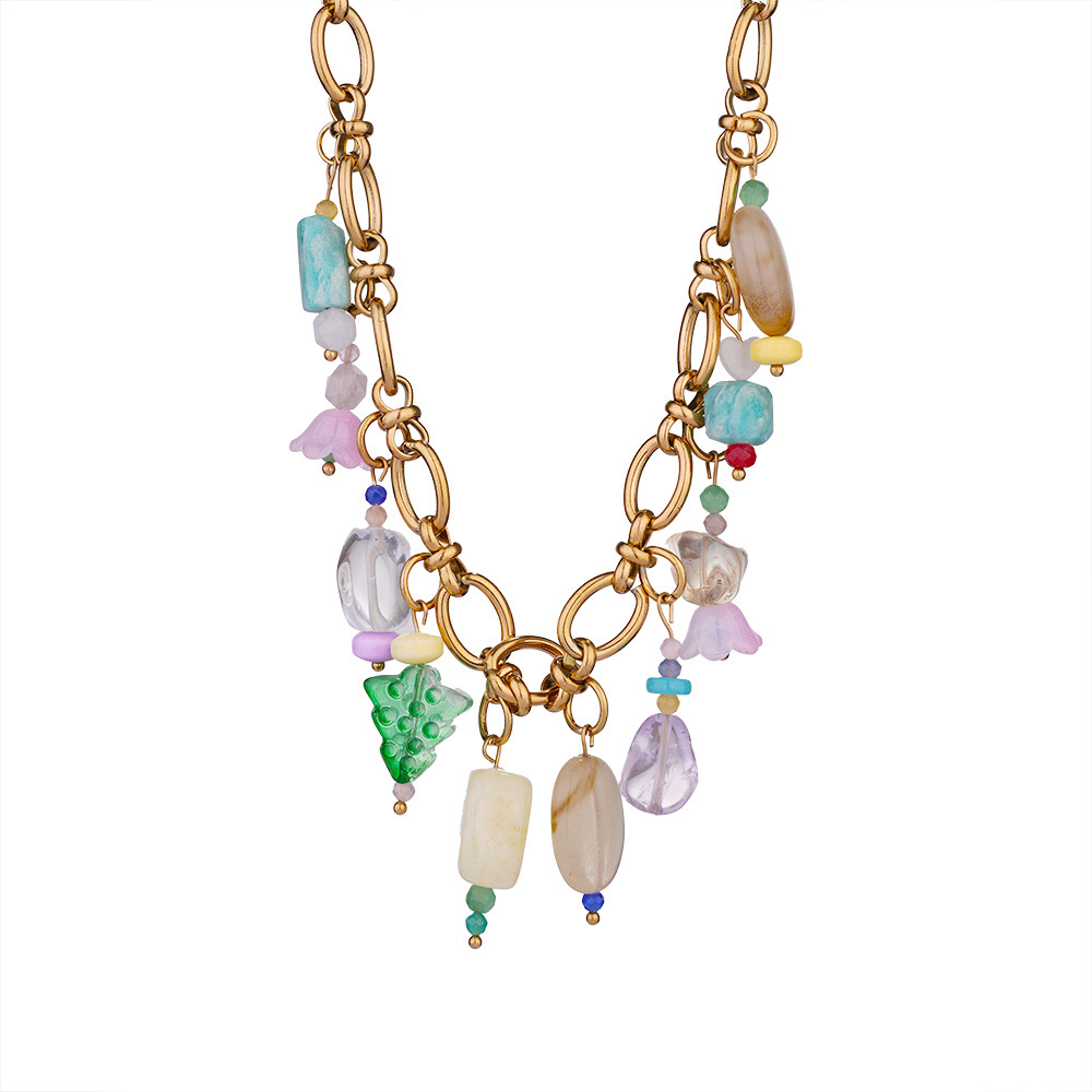 Designable Irregular Natural Stone Stainless Steel Gold Color Women's Pendant Necklaces h5Picture7