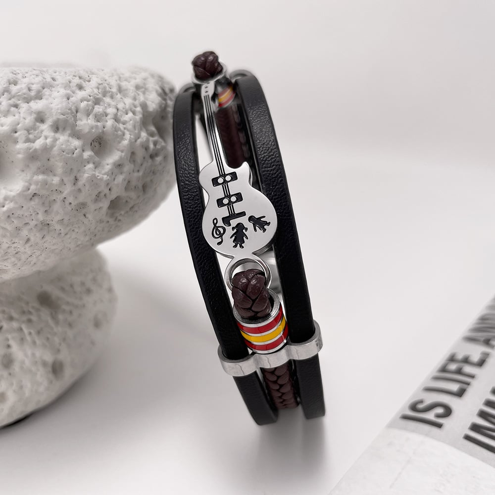 Pulseras de cuero con diseño de guitarra y pandant para hombre Imagen4