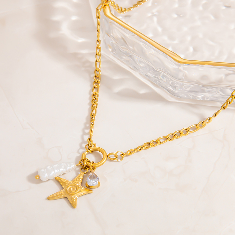 1 Piece Vacation Series Oceanic Stainless Steel Gold Color Women's Pendant Necklaces h5Picture4