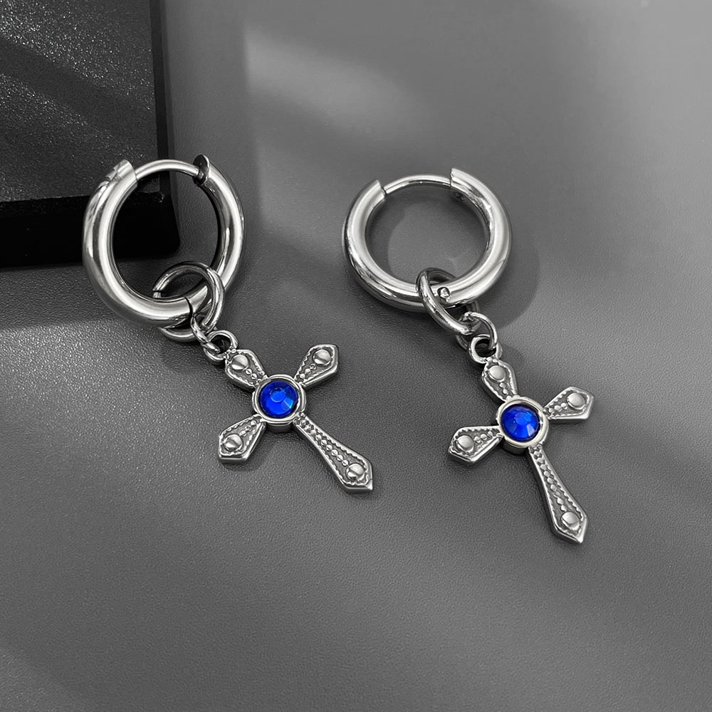 Orecchini da uomo in acciaio inossidabile con croce luminosa Immagine3