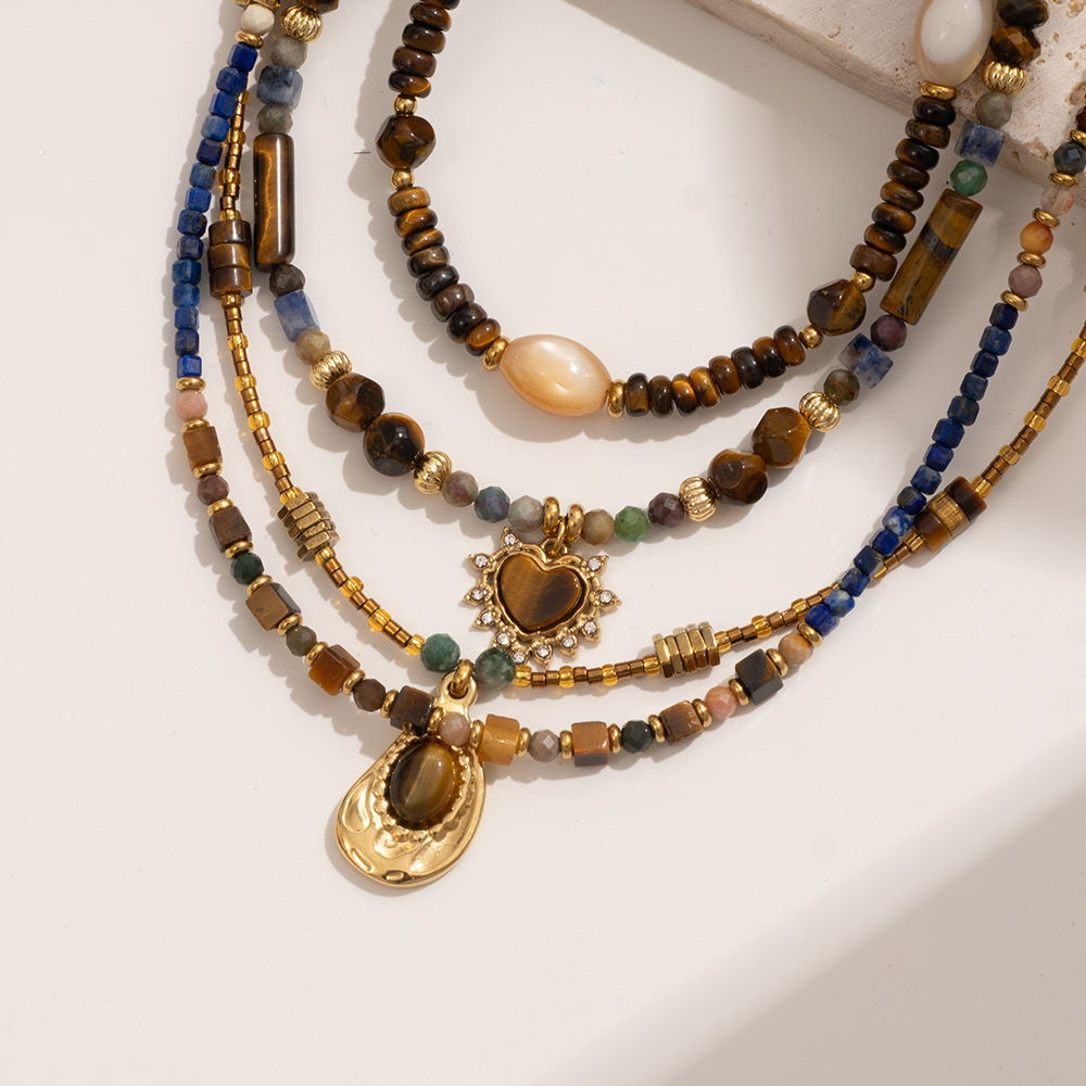 1 Piece Bohemia Style Classic Beads Stainless Steel Tiger's-eye Natural Stone Women's Beaded Necklaces Picture5