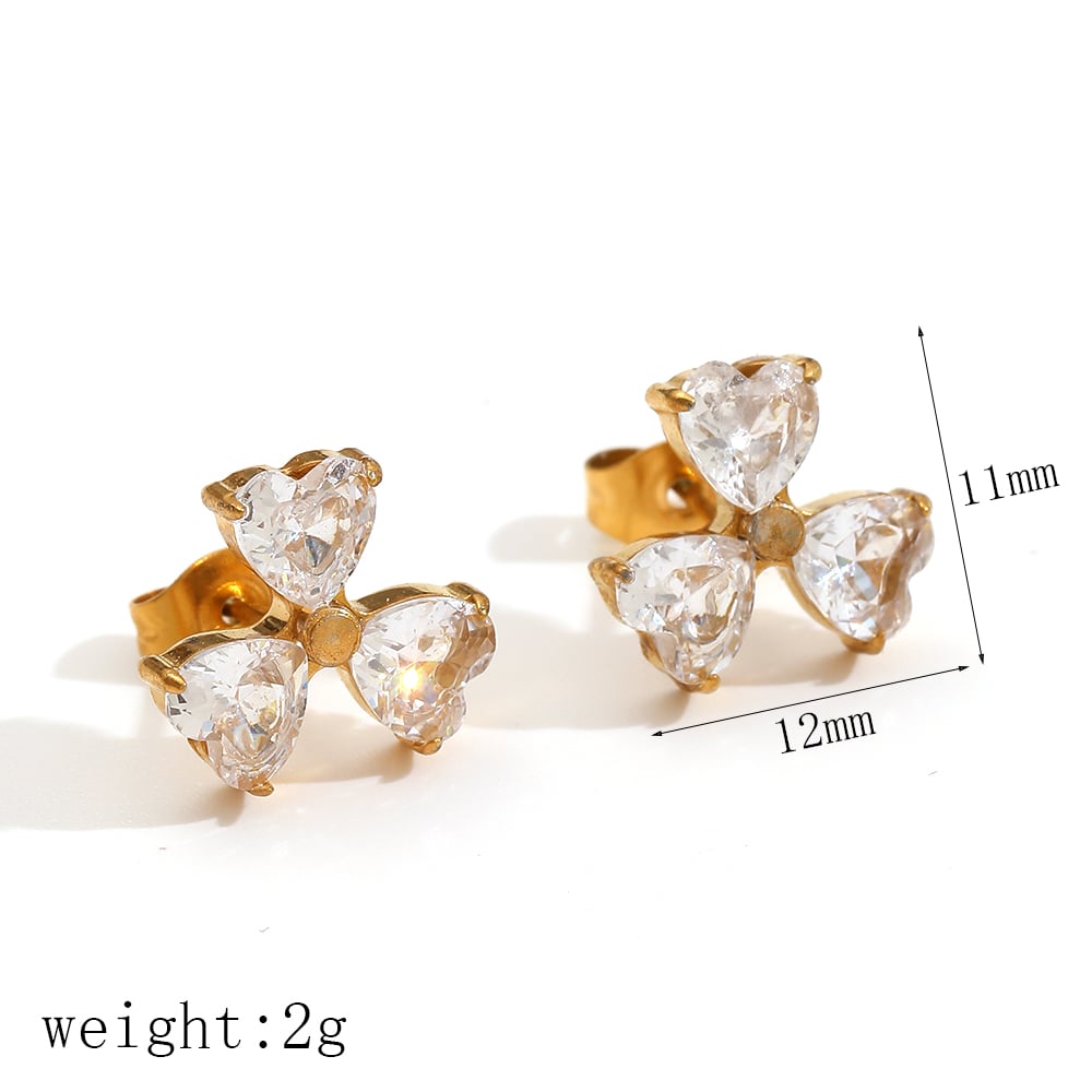Sparkling Clovers Stainless Steel Gold Color Women's Stud Earrings 