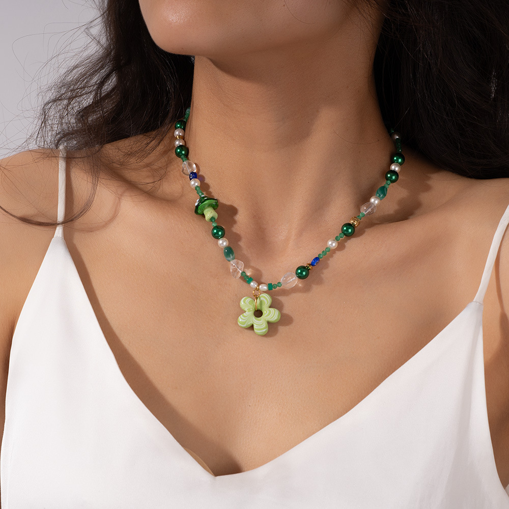 Collar de cuentas de cristal con diseño de flores de vacaciones para mujer de 1 pieza h5Imagen7
