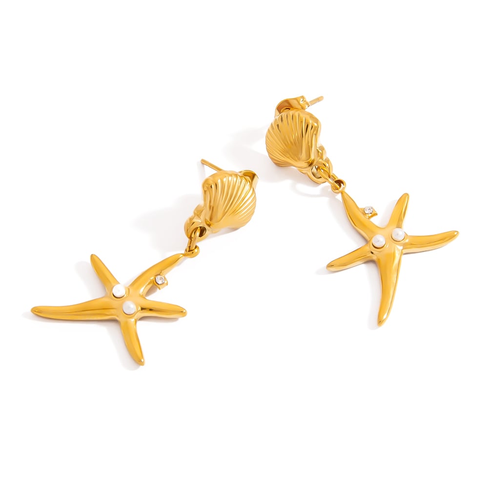Retro Starfish Stainless Steel Gold Color Drop Earrings