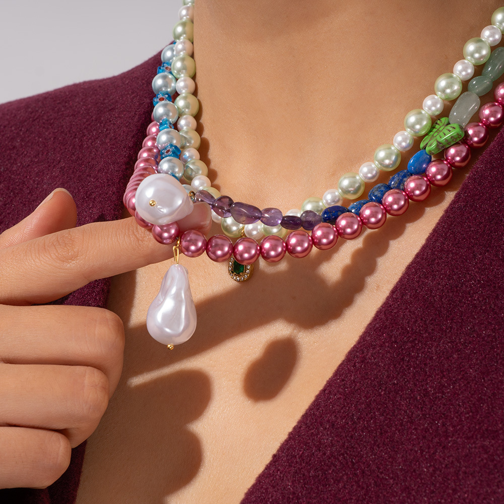 Charming Droplet Stainless Steel Gold Color Women's Beaded Necklaces h5Picture4