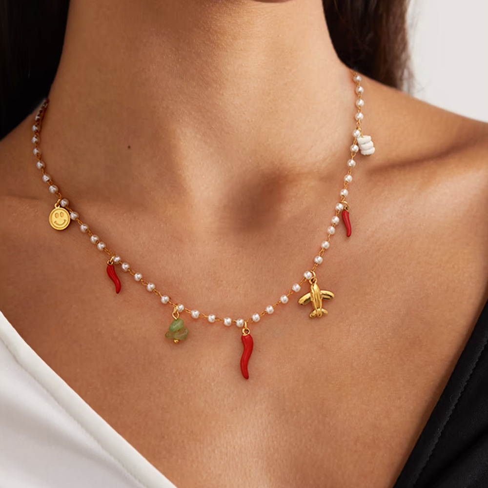 1 piece simple series  pearl stainless steel   gold color  pearl women's pendant necklaces h5Picture4