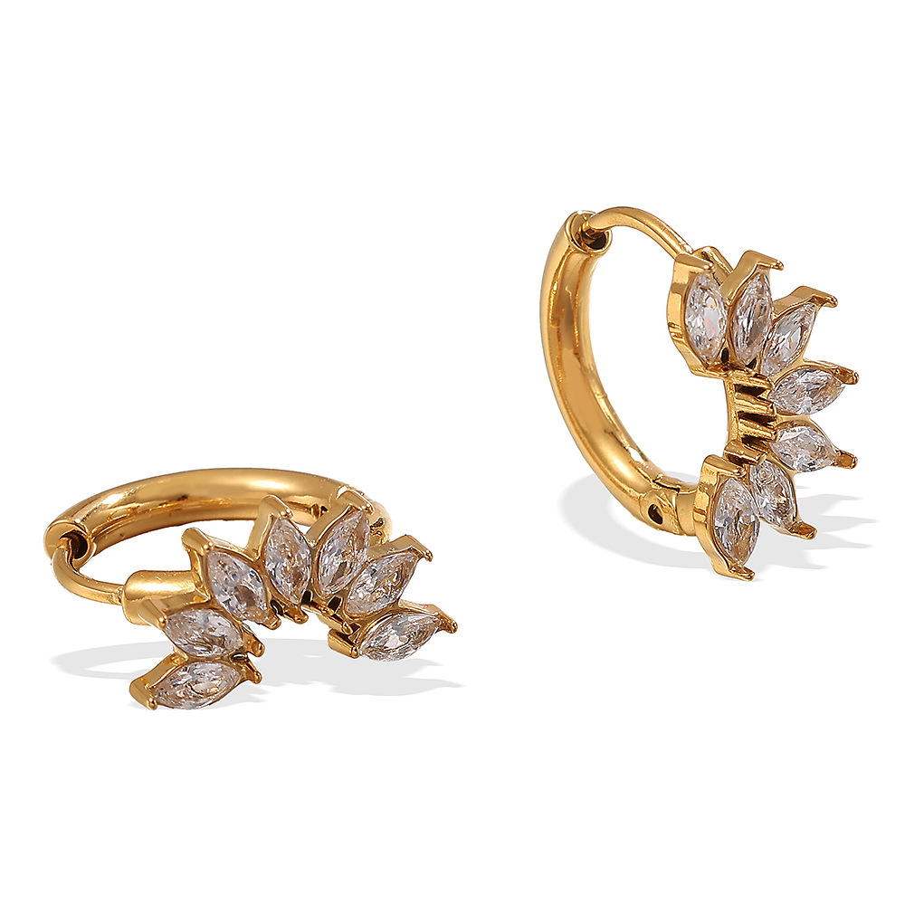 1 Pair Stainless Steel Gold Color Zircon Hoop Earrings h5Picture5