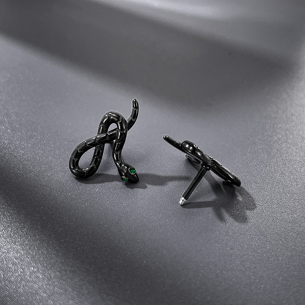 1 paio di orecchini da uomo in acciaio inossidabile a forma di serpente di design h5Immagine4