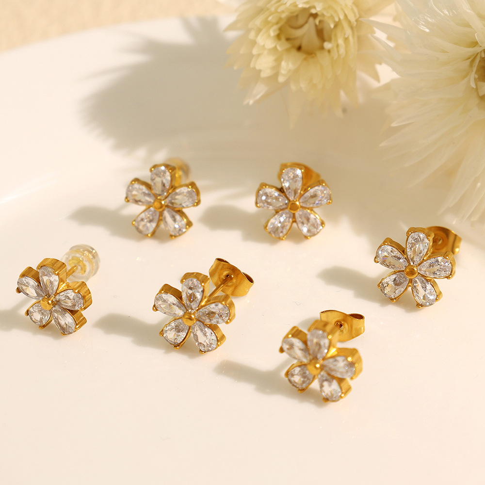 1 Pair Flower Stainless Steel Gold Color Stud Earrings h5Picture3