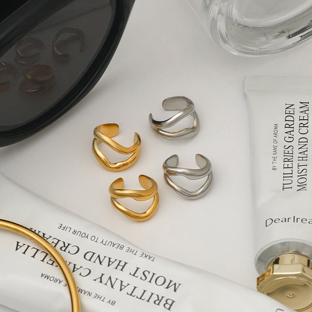 Simple Solid Color Stainless Steel Gold Color Ear Cuffs h5Picture6