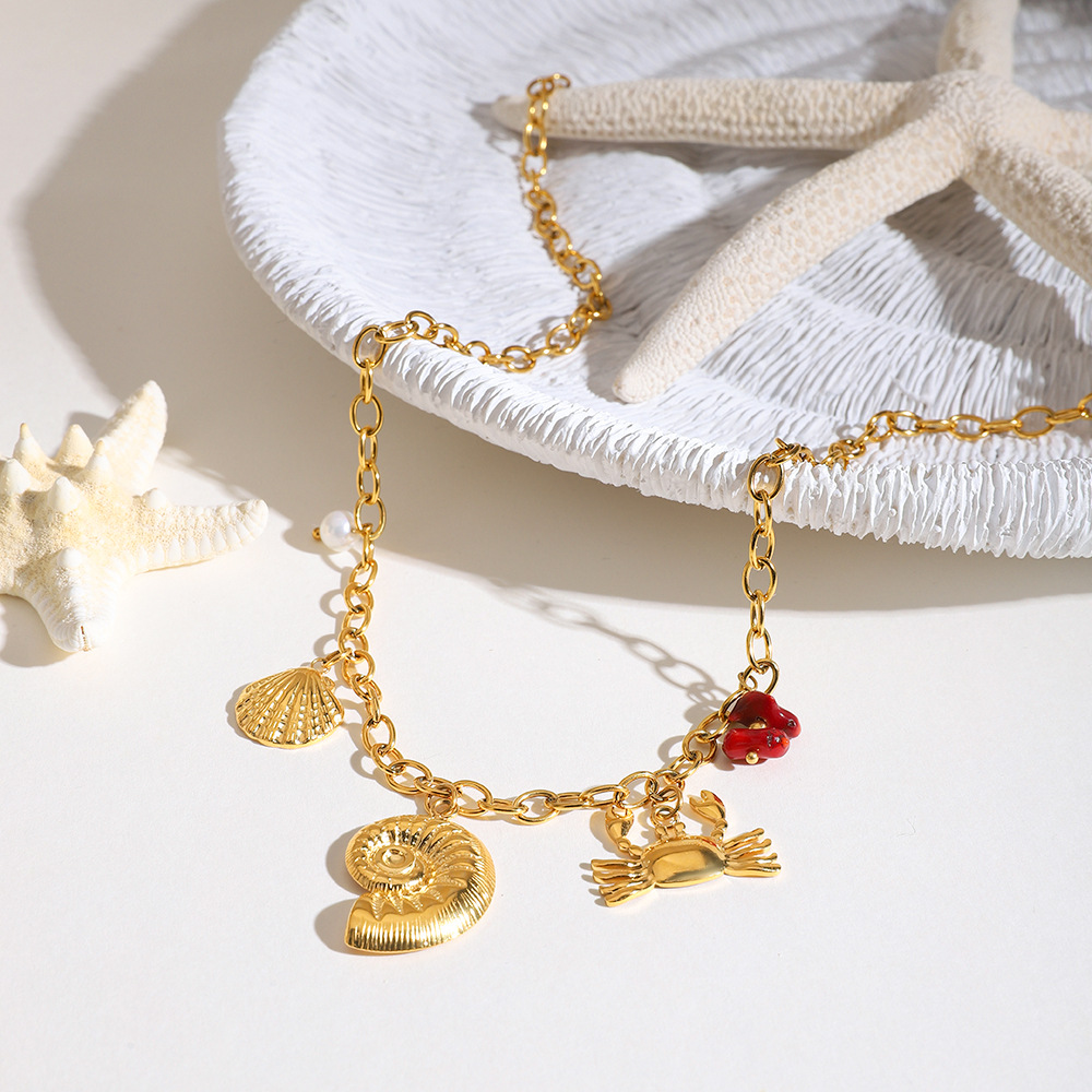 Shell Stainless Steel Gold Color Pendant Necklace h5Picture3