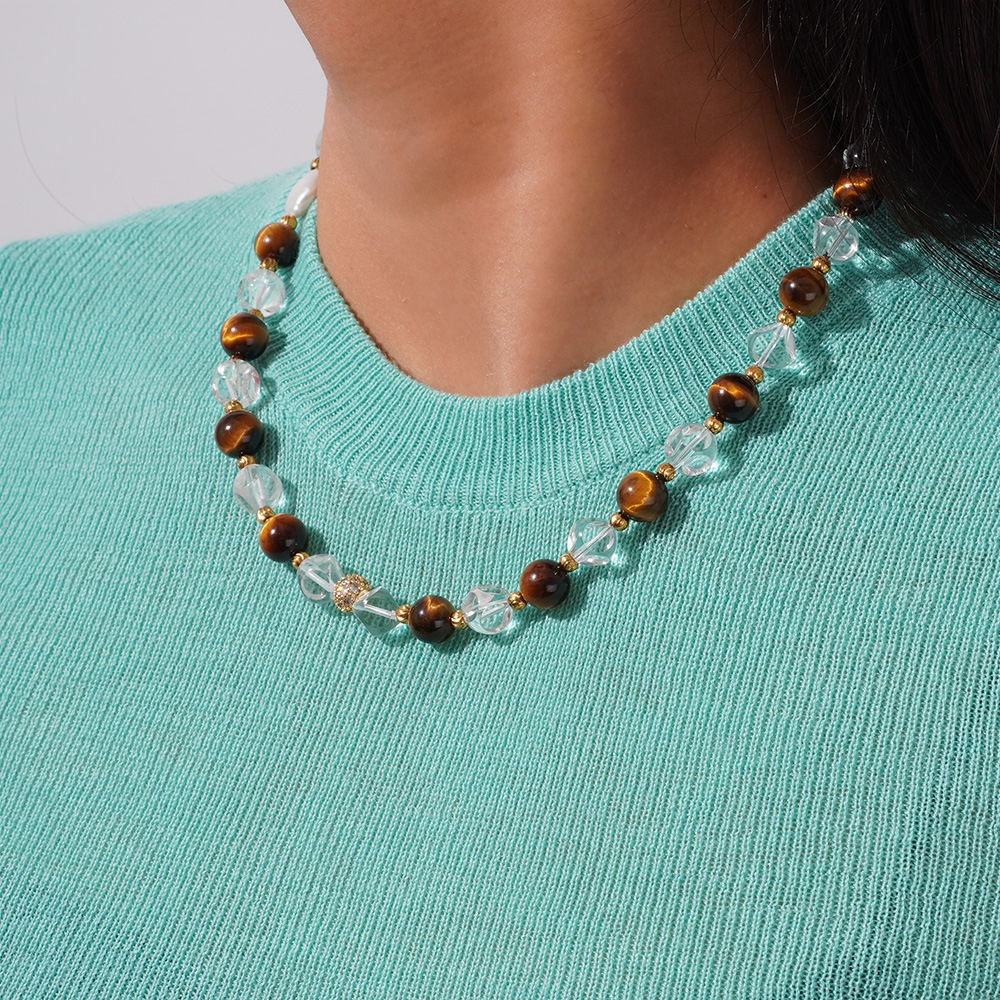 Retro Natural Stone Stainless Steel Gold Color Women's Beaded Necklaces h5Picture5