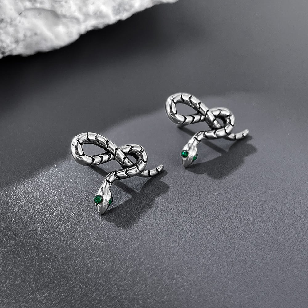 1 paio di orecchini da uomo in acciaio inossidabile a forma di serpente di design h5Immagine3