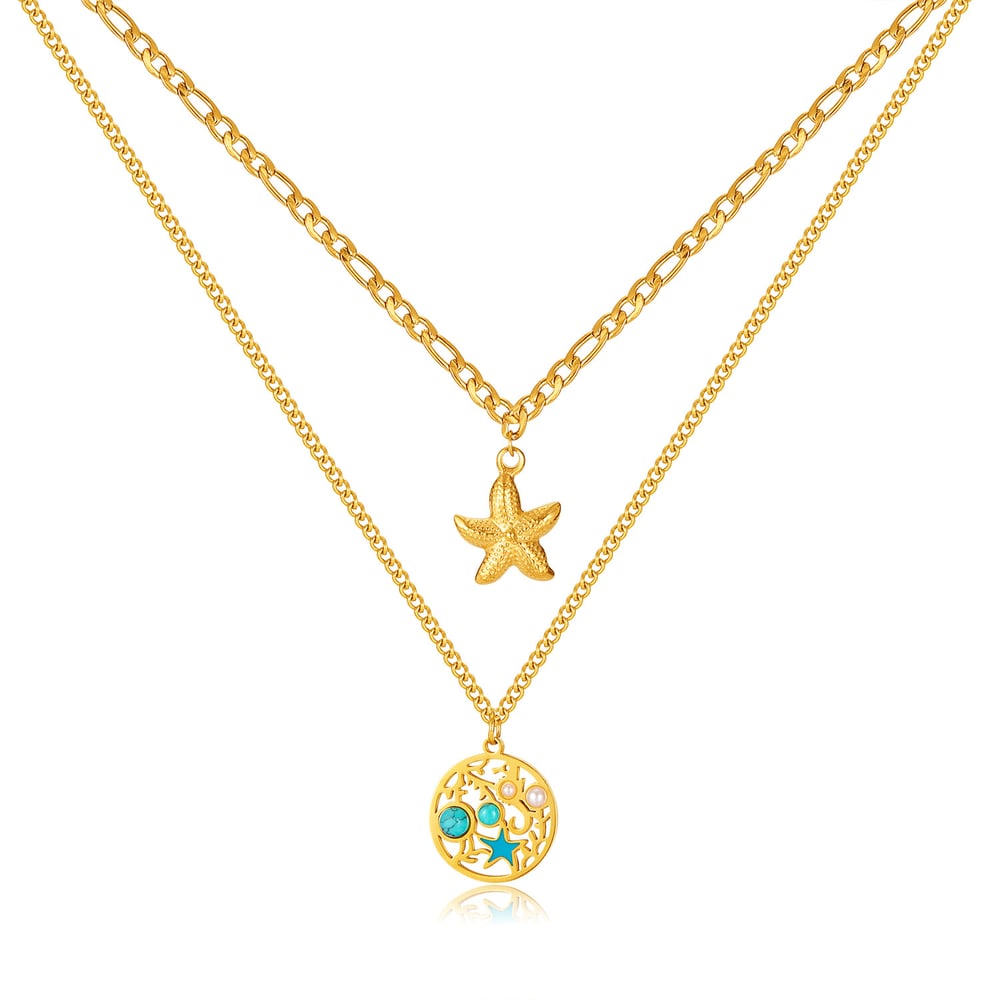 1 Piece Vacation Series Retro Starfish Stainless Steel Gold Color Women's Pendant Necklaces Picture6