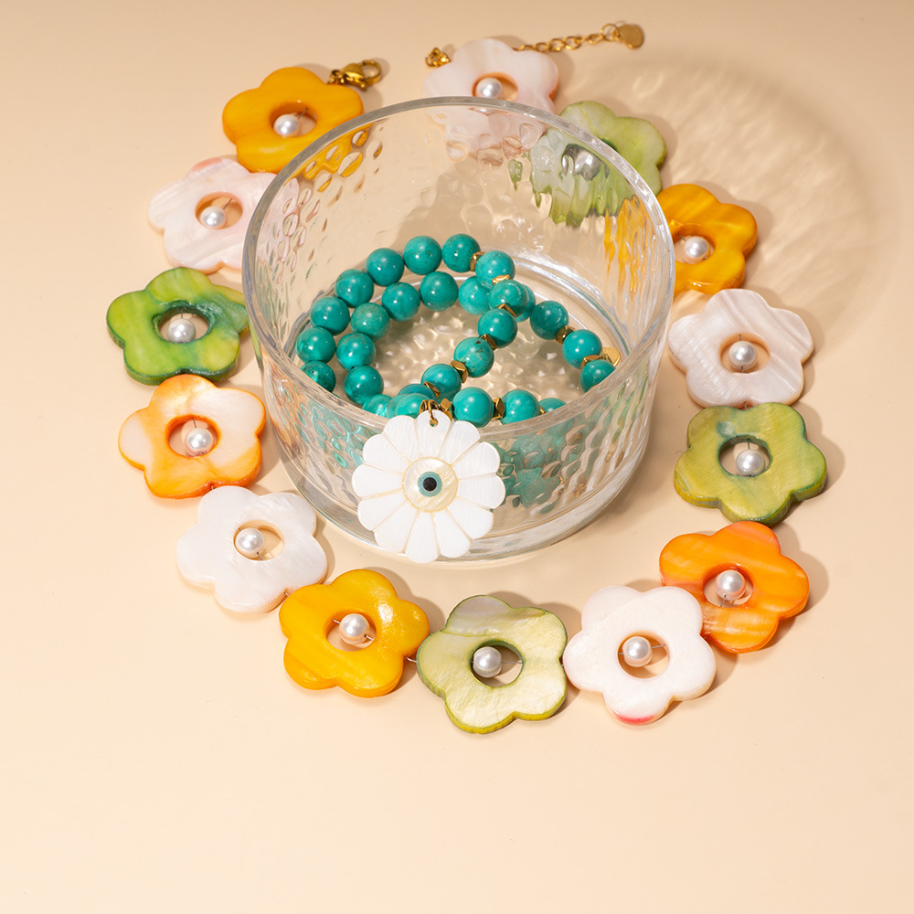 Flower Shell Stainless Steel Gold Color Women's Beaded Necklaces h5Picture3