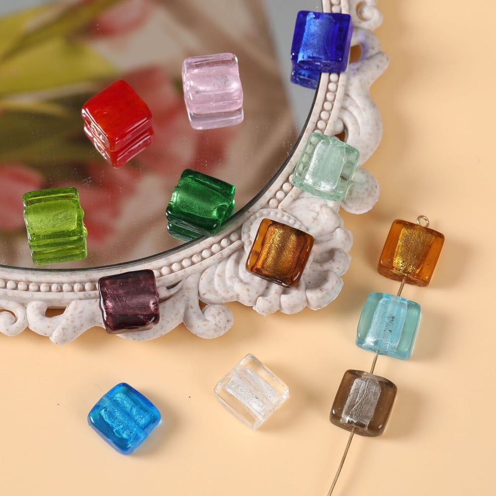 Perline di vetro colorate quadrate scintillanti fai da te per gioielli h5Immagine4