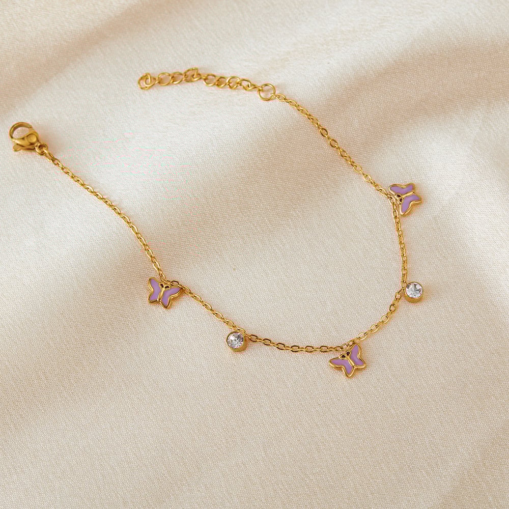1 Piece Elegant Series Daily Purple Butterfly Stainless Steel Gold Color Women's Charm Bracelets h5Picture3