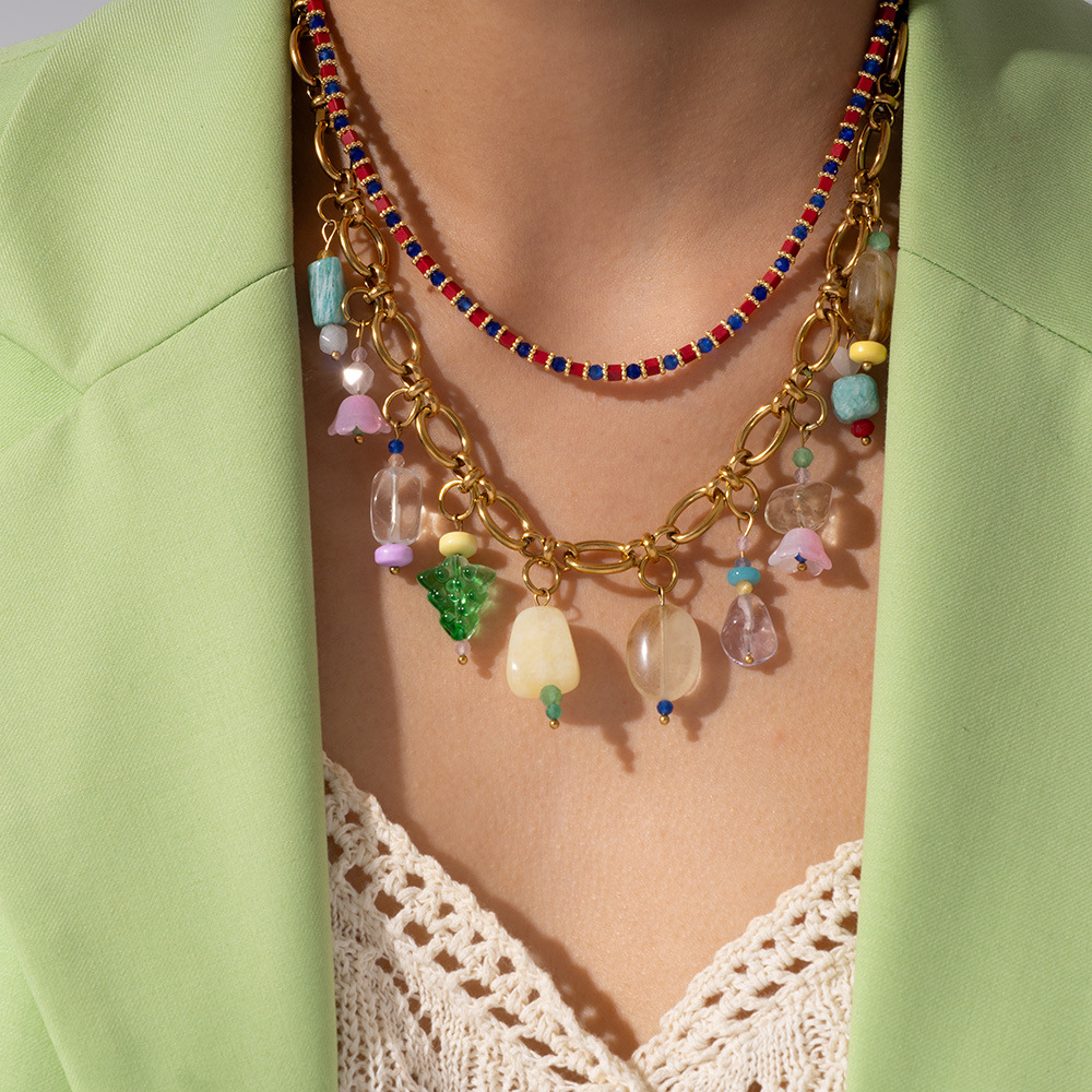 Designable Irregular Natural Stone Stainless Steel Gold Color Women's Pendant Necklaces h5Picture5