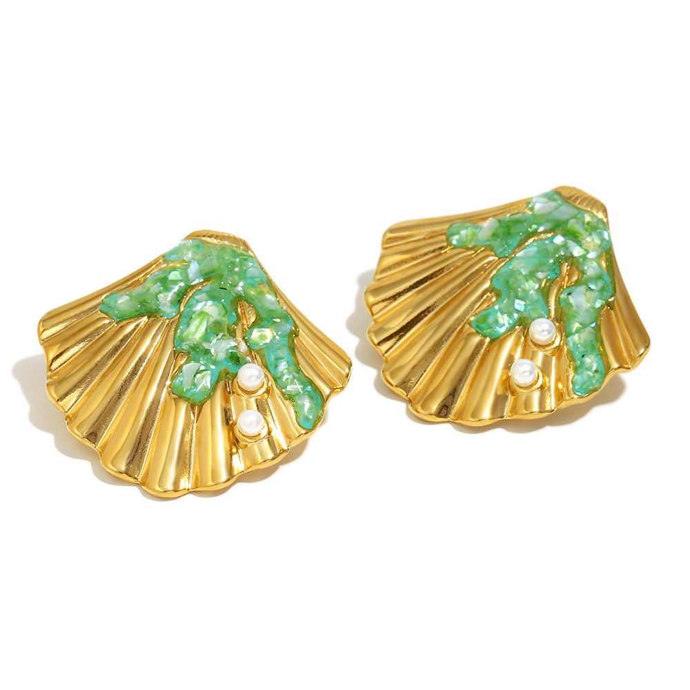 Ocean Collection Shell Altın Tonlu Paslanmaz Çelik Kadın Küpeleri h5Resim5