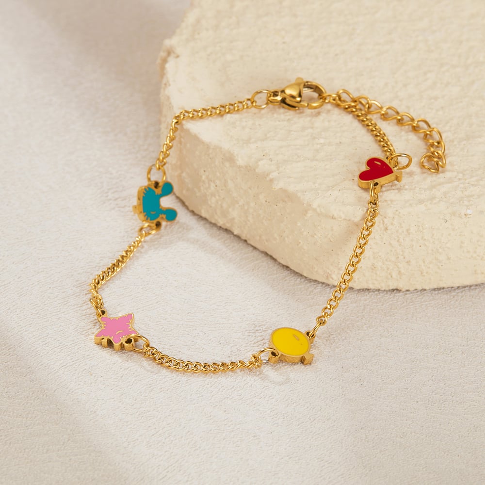 1 Piece Vivid Series Polychrome Heart Stainless Steel Gold Color Women's Chain Bracelets Picture3