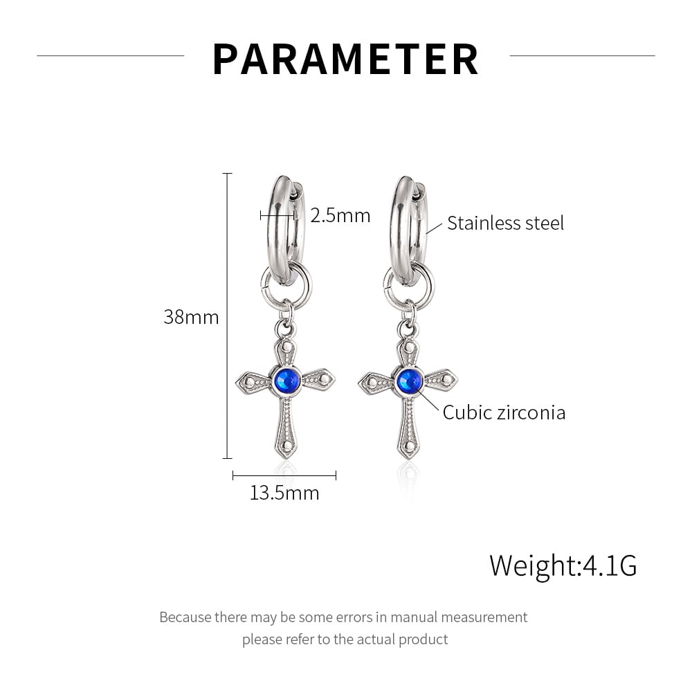 Orecchini da uomo in acciaio inossidabile con croce luminosa Immagine7