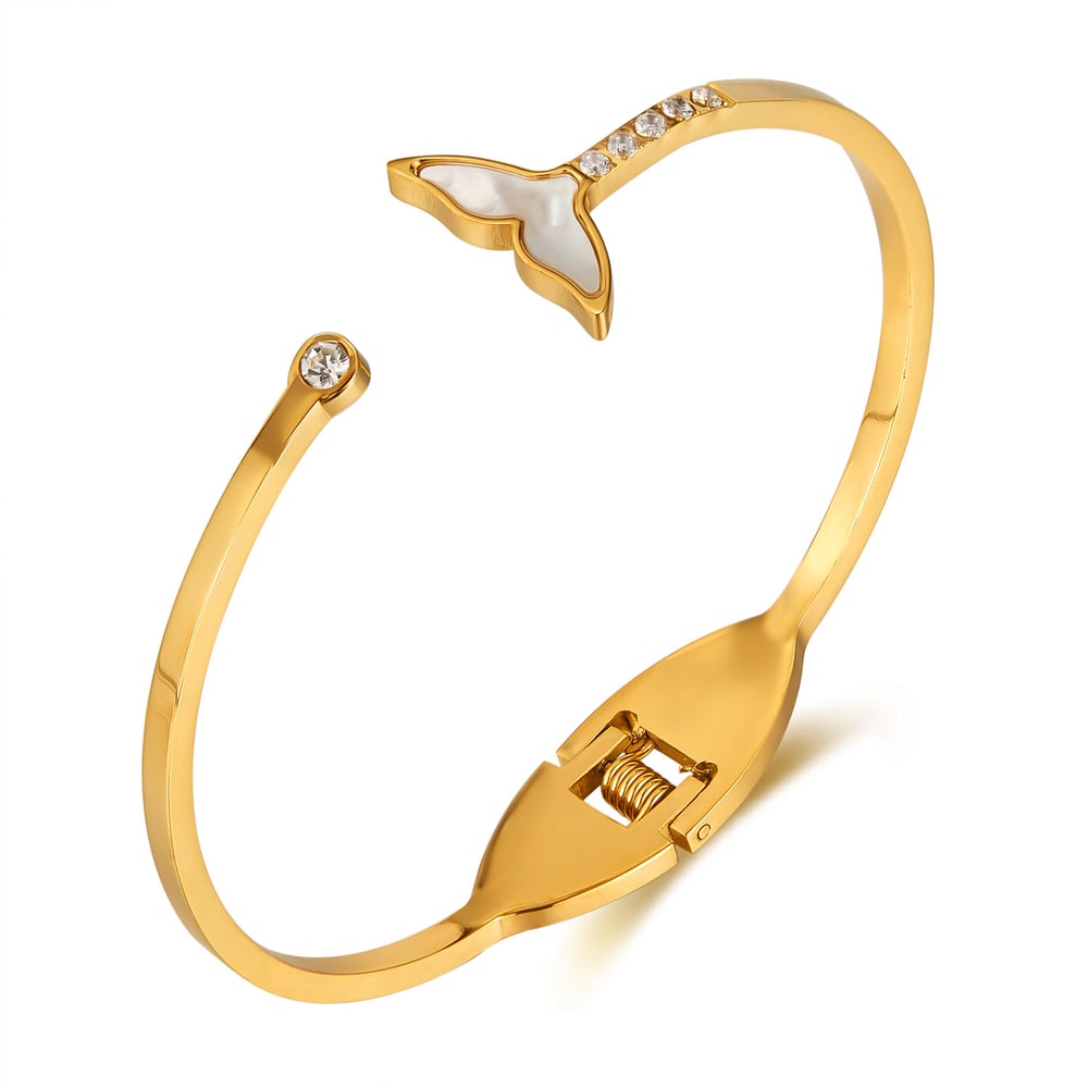 1 Piece Designable Series Simple Fishtail Stainless Steel Gold Color Women's Bangles h5Picture6