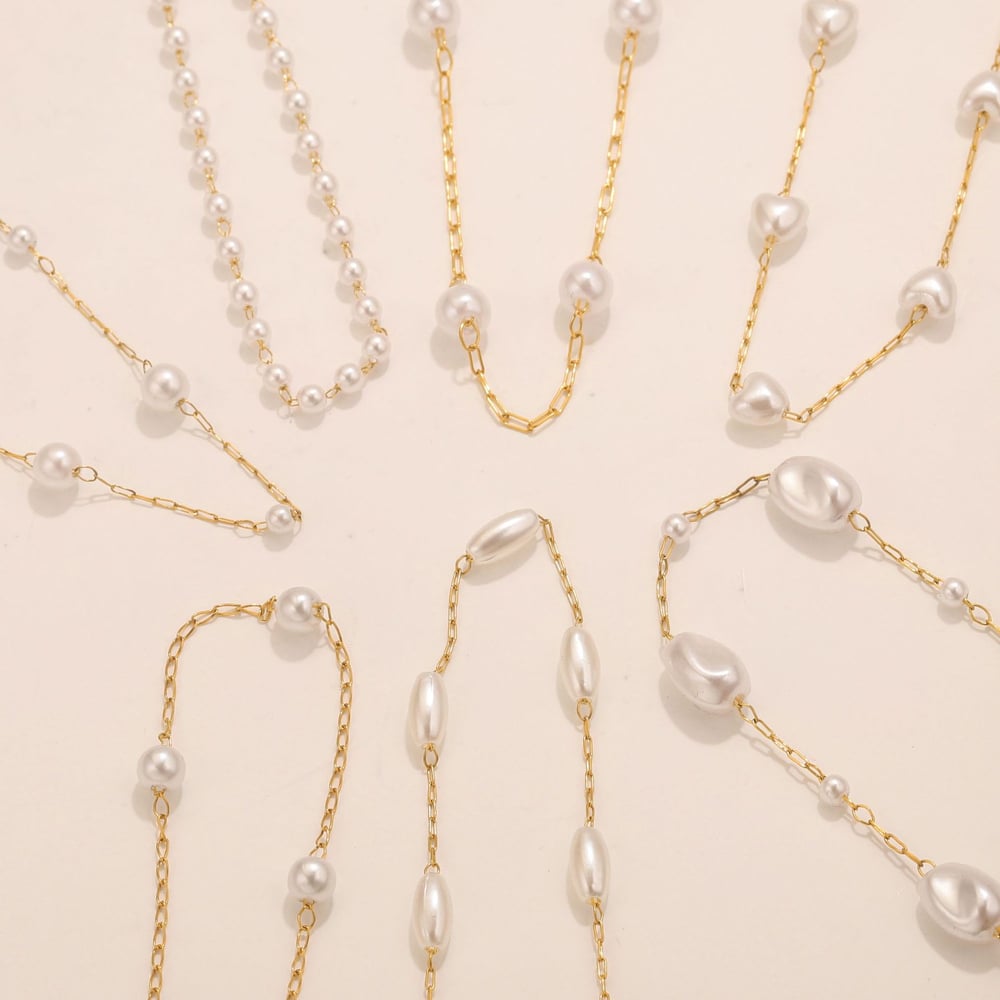 1 Piece Elegant Natural Beads Stainless Steel Women's Chain Necklaces h5Picture5