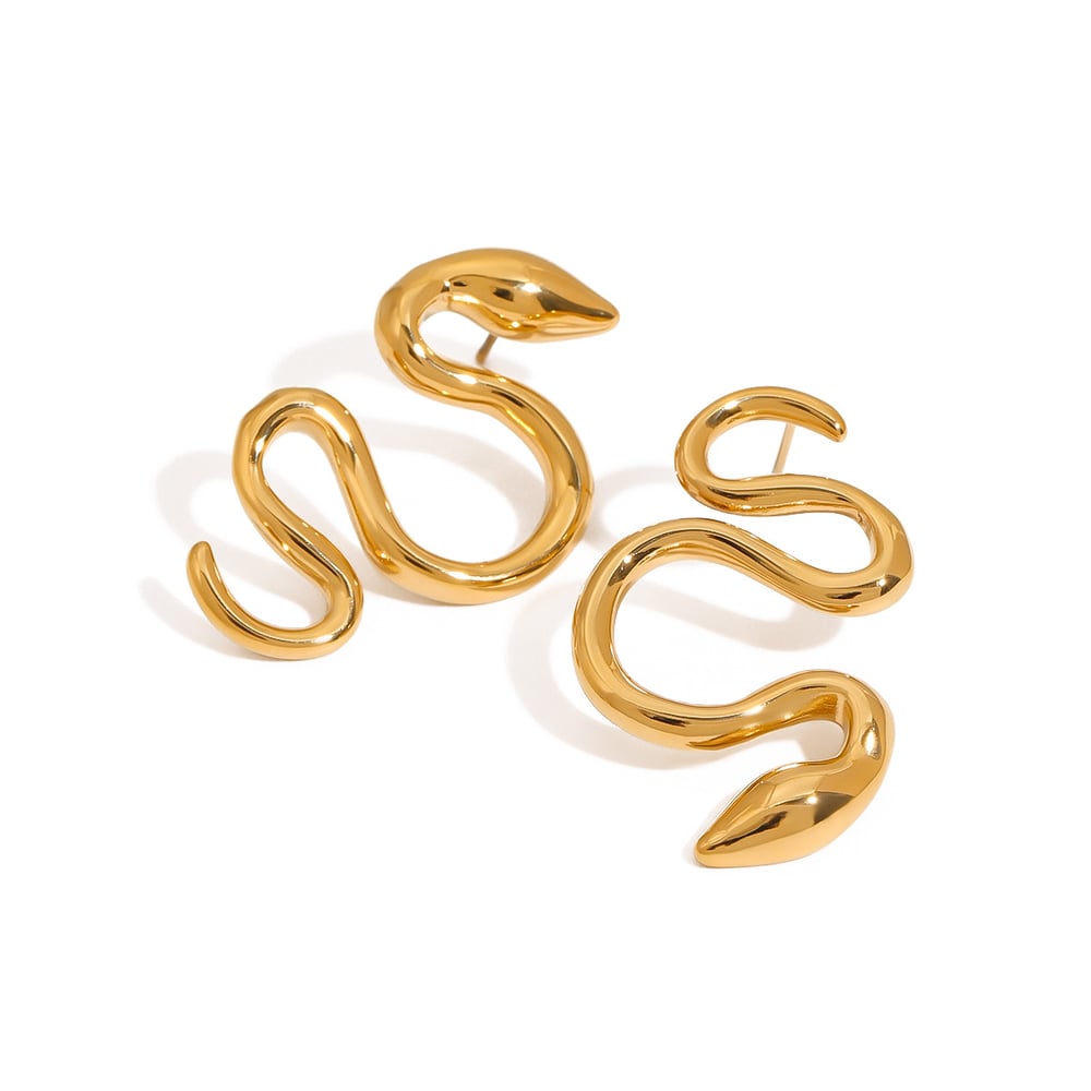 Modern Stainless Steel Snake Shape Gold Color Women's Stud Earrings h5Picture6