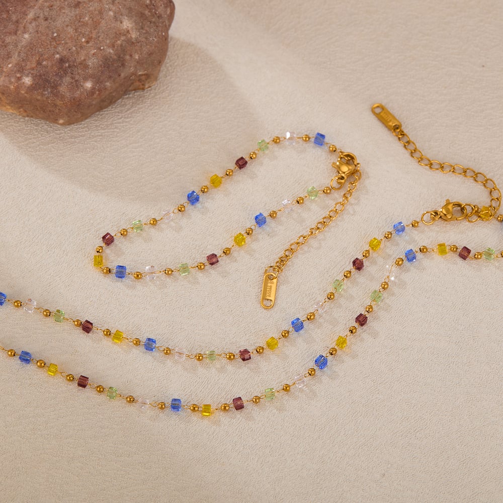 1 Piece Exquisite Series Sweet Colorful Beads Stainless Steel Women's Chain Bracelets h5Picture4