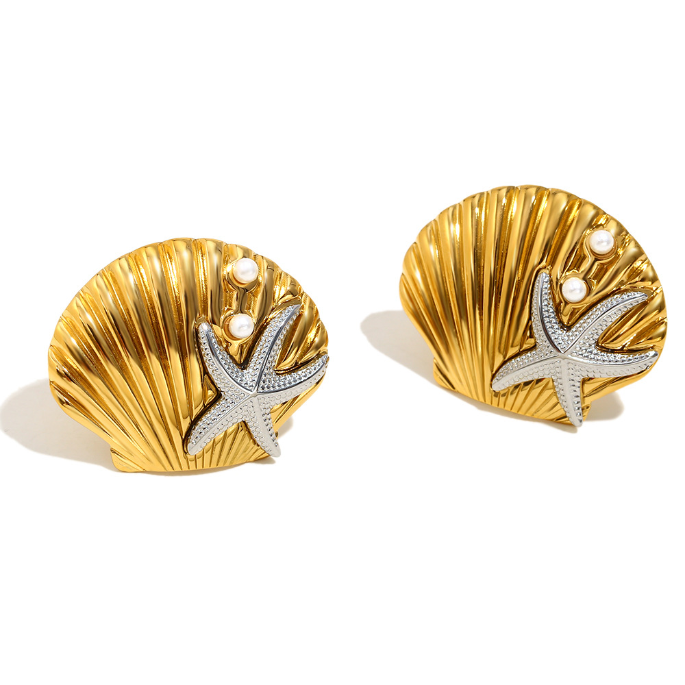 1 Stück Ohrstecker aus Edelstahl mit goldener Muschel aus der Ocean Collection