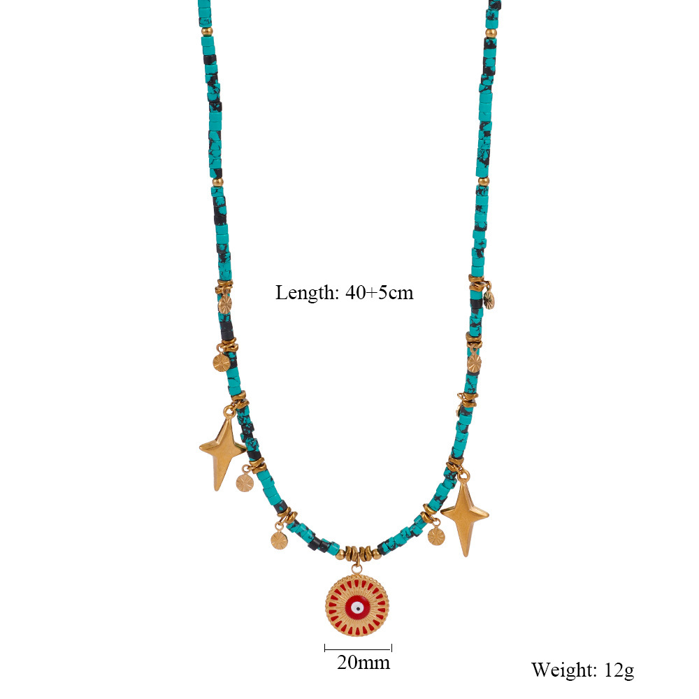 Polychrome Eye Stainless Steel Gold Color Women's Beaded Necklaces Picture2