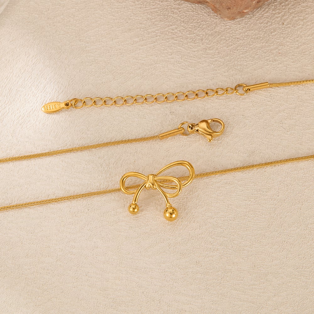 1 Stück Simple Series Daily Bow Knot Edelstahl Goldfarben Damen-Anhänger-Halsketten h5Bild3