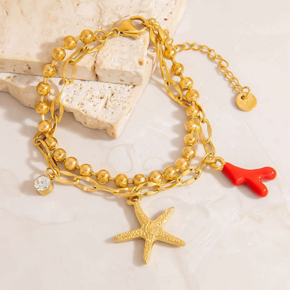 Vacation Starfish Stainless Steel Gold Color Women's Beaded Bracelets Picture4